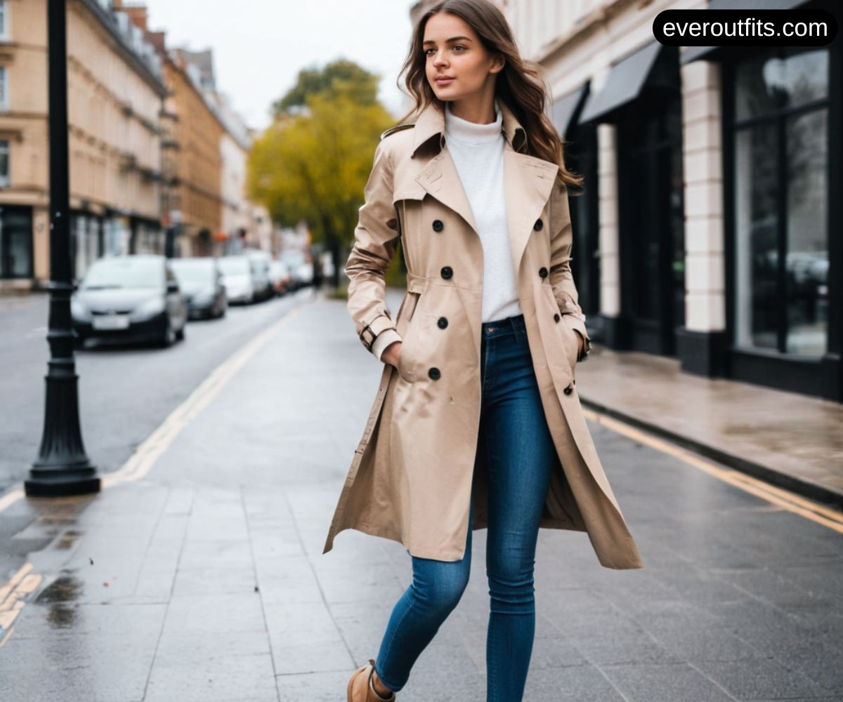 Classic Trench Coat with Skinny Jeans and Ankle Boots