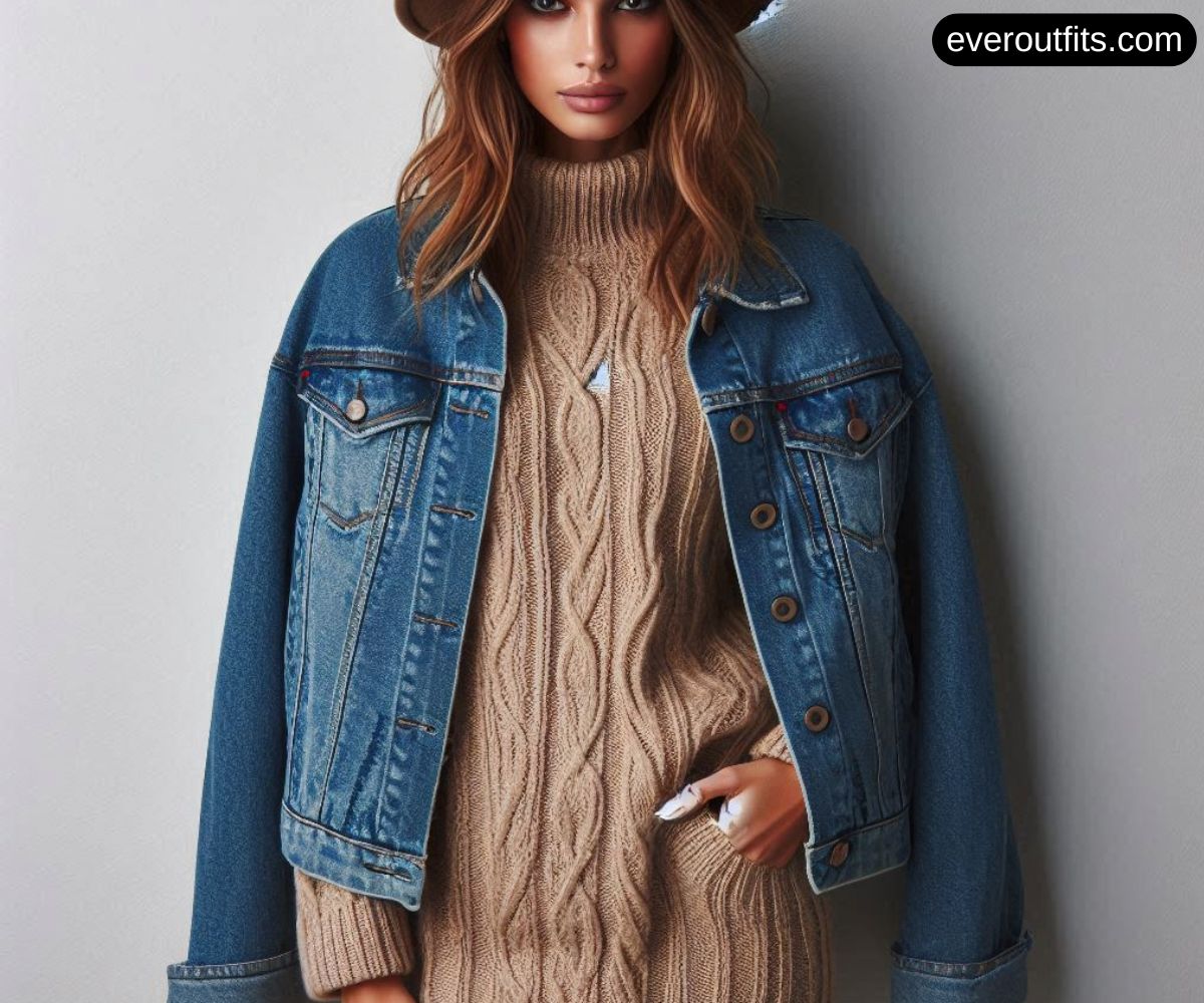 Denim Jacket with Sweater Dress