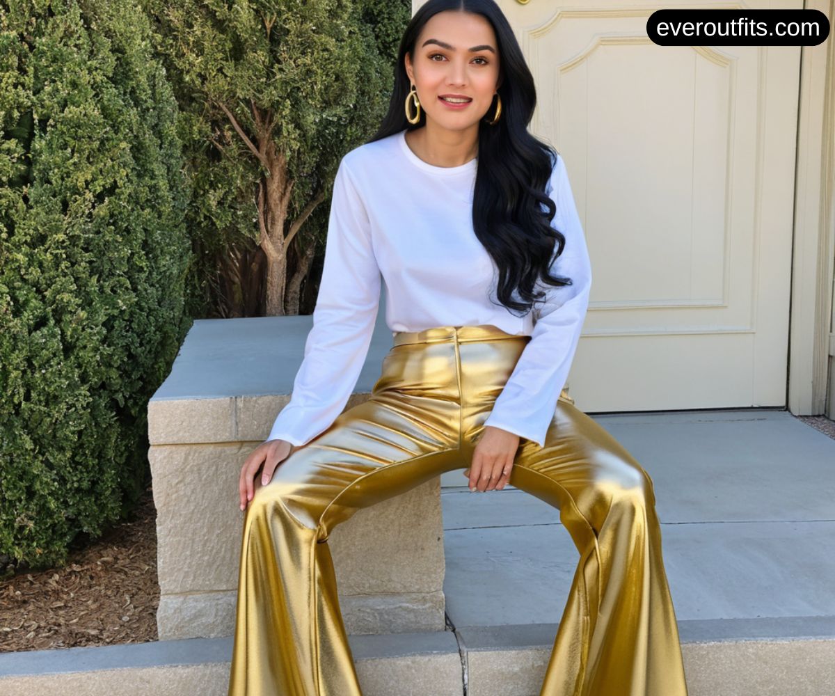 Gold Metallic Bell-Bottom Pants