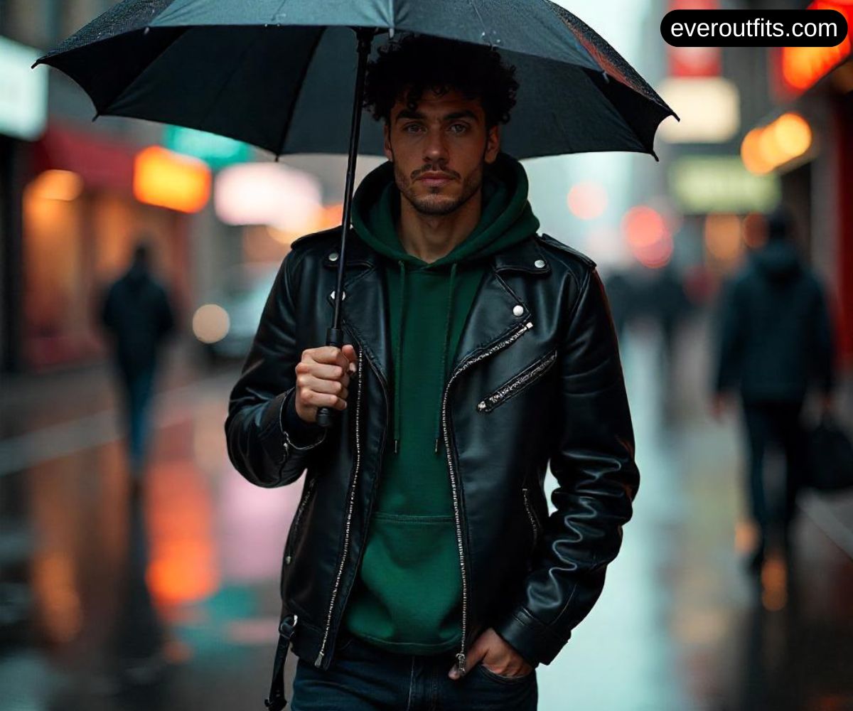 Hoodie with Leather Jacket