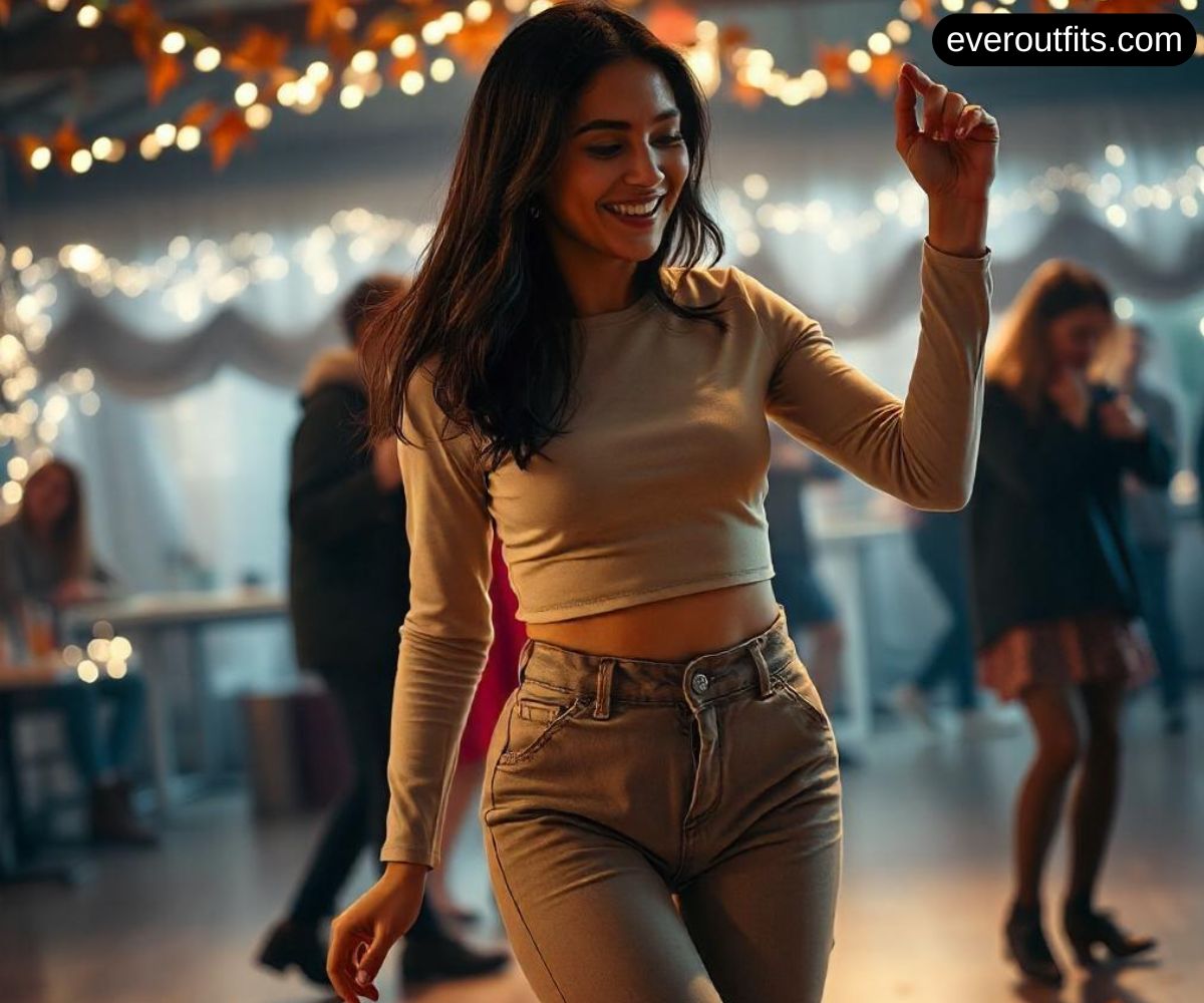 Long-Sleeve Crop Top and High-Waisted Pants
