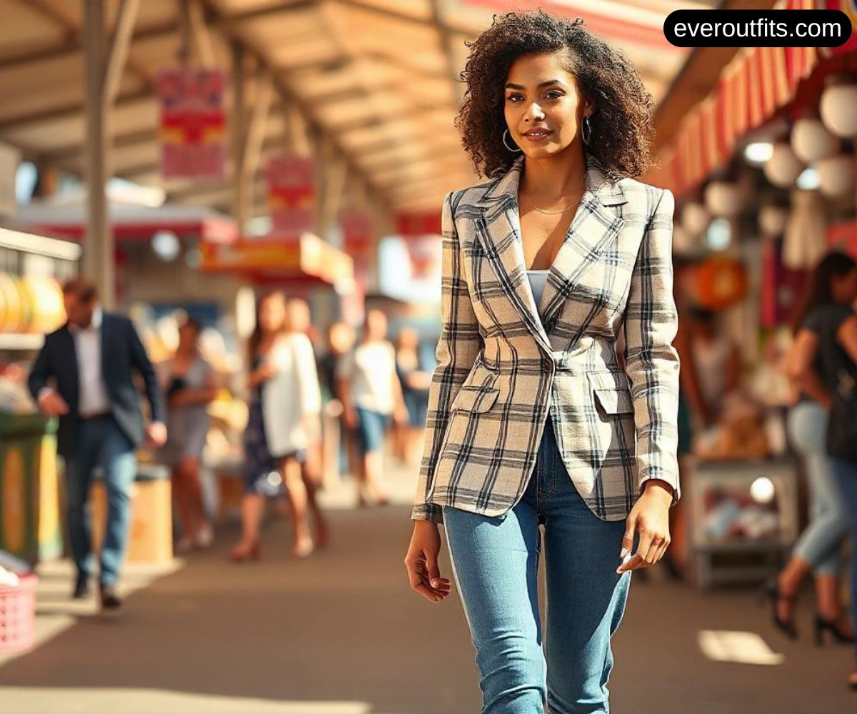 Plaid Blazer with Jeans and Heels